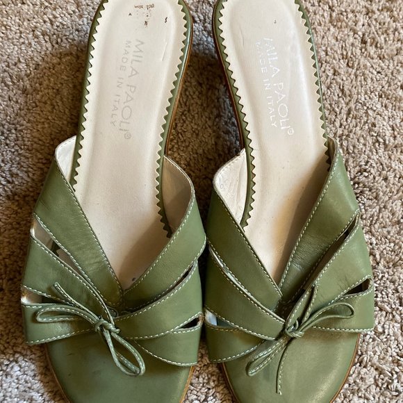 Mila Paoli Shoes Green Leather Sandals By Mila Paoli